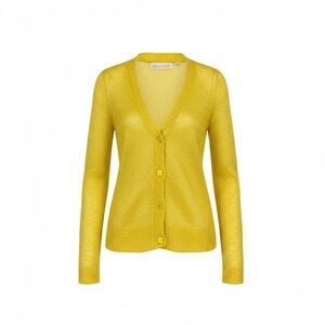 Anthropologie Charlie Robin Sweater Womens Small Yellow Mohair Wool Metallic Lux